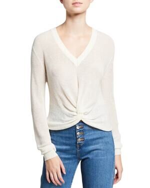 Veronica Beard Jeans White Soren Linen Blend V-neck Front Twist Sweater Small